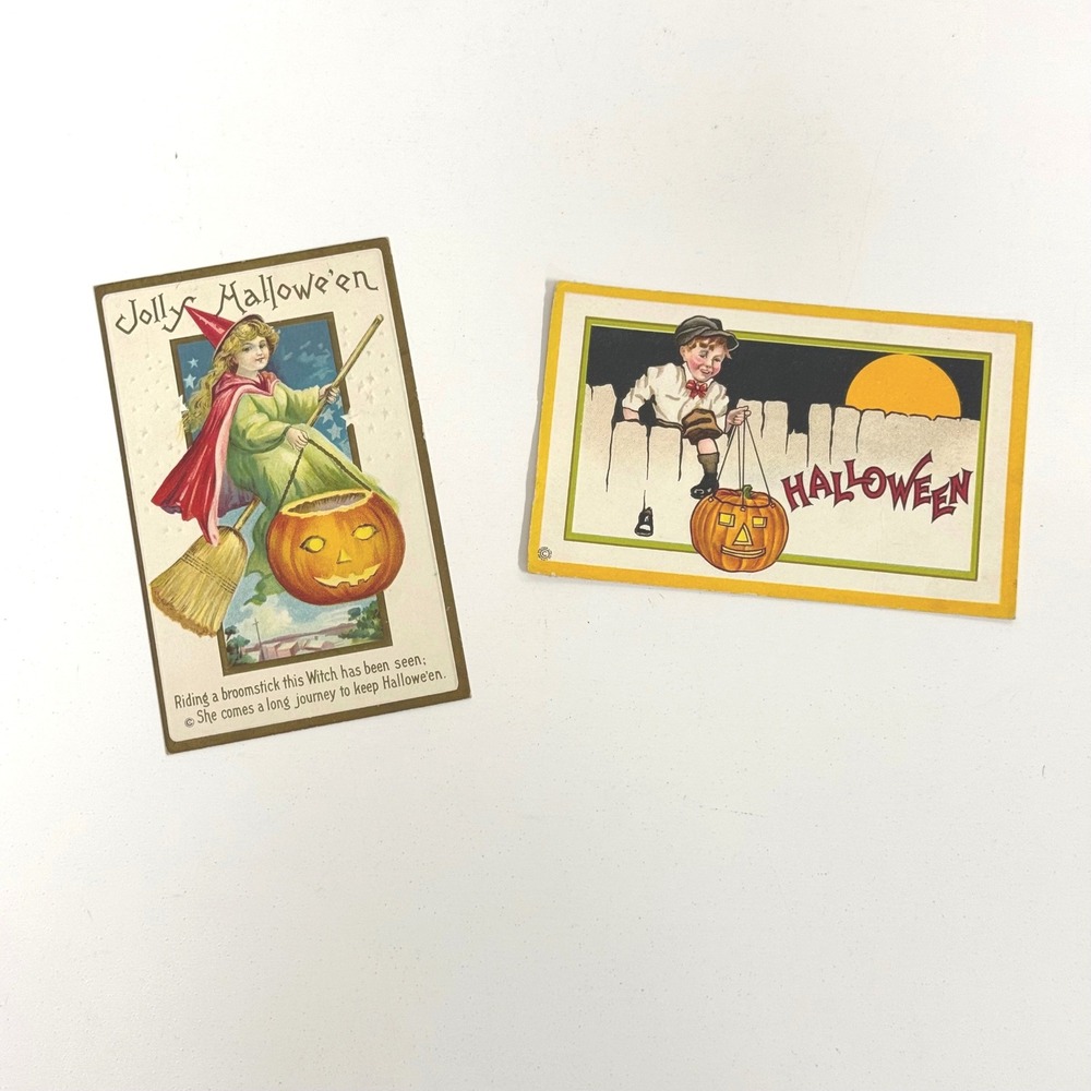 Stetcher Halloween Postcard Lot Witch Jack O Lantern Pumpkin Embossed 1910s